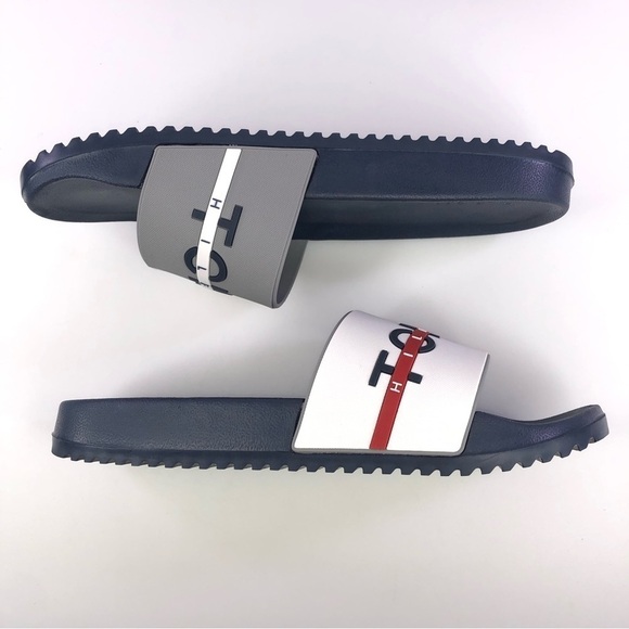 Tommy Hilfiger Men's Rafael Color Block Pool Slides in White/Gray Shoes - Picture 2 of 8